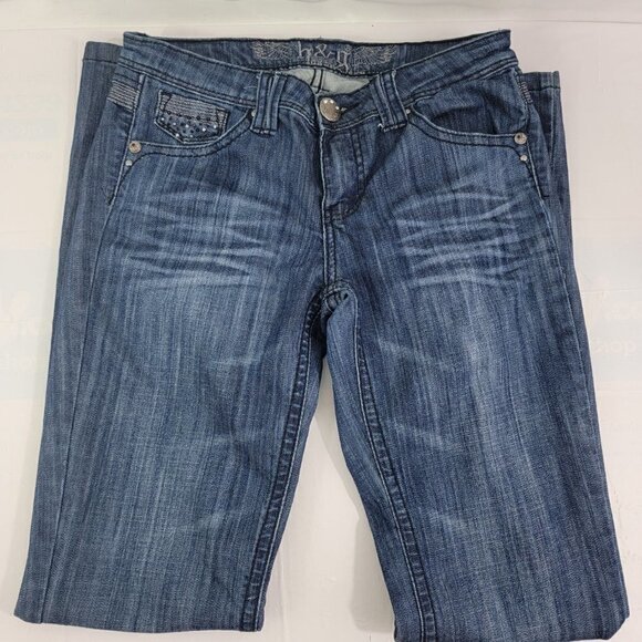 H&G Women’s Low Rise Boot Cut Distress Jeweled Trim Jeans Pants – Size 9 - Picture 14 of 16